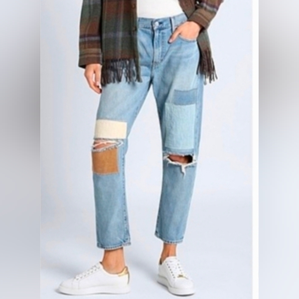 NWOT Polo Ralph Lauren 30 Patchwork Avery Boyfriend Jeans Indie Sleeze Rugged
